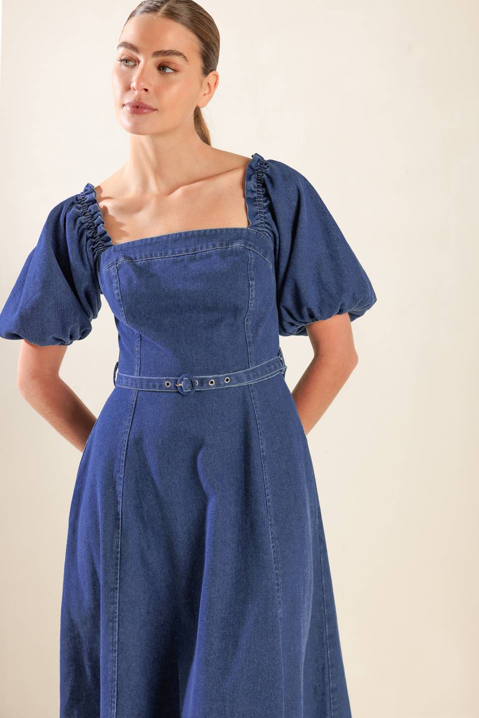 ALL SPRUCED UP DENIM MIDI DRESS Flying Tomato